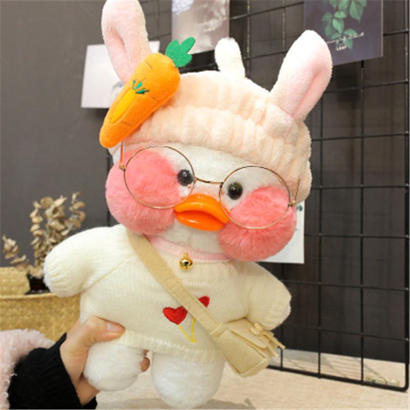 Cafe Duck, 30 cm, kleine gelbe Ente, süßes Kissen, Plüschtier, ausgestopfte Puppe mit Brille und Kleidung, süßes Cartoon-Spielzeug CHINA von Joom DACH