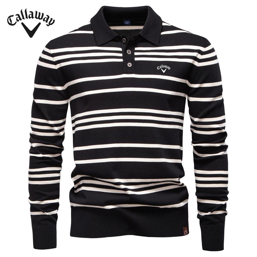 Callaway 2025 Herbst/Winter Stickerei Neuer Großer Kragen Herren Gestreifter Pullover Polokragen Strickpullover Herren XXL von Joom DACH