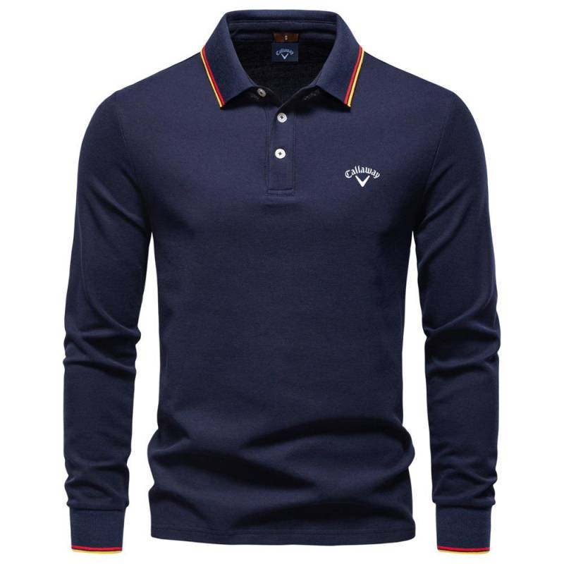 Callaway 2025 Herbst Neu Stickerei Herren Langarm Poloshirt, Einfarbiges Herrenoberteil mit Reverskragen, Vielseitiges Poloshirt für Herren L von Joom DACH