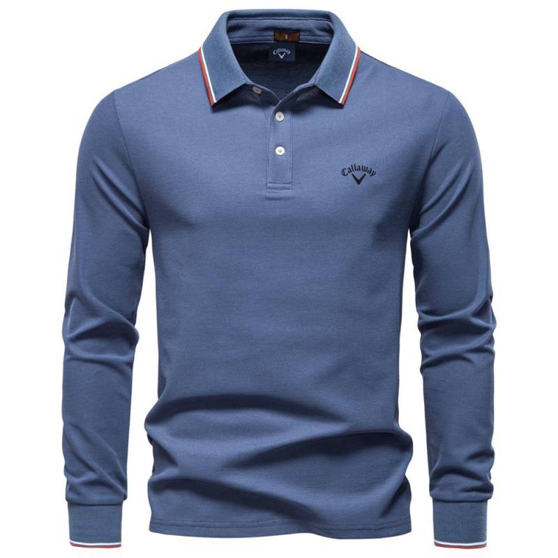 Callaway 2025 Herbst Neu Stickerei Herren Langarm Poloshirt, Einfarbiges Herrenoberteil mit Reverskragen, Vielseitiges Poloshirt für Herren M von Joom DACH