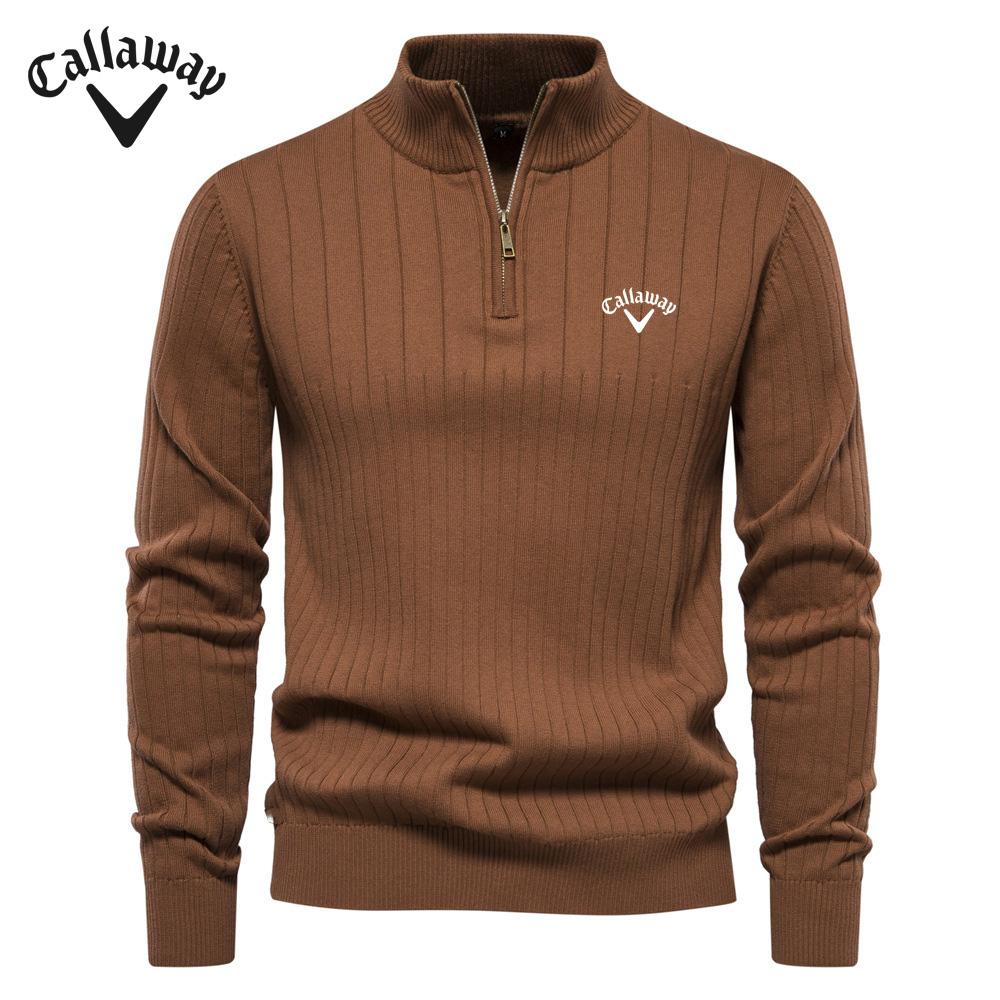 Callaway Herrenpullover aus Baumwolle mit besticktem Stehkragen, lässiger Pullover mit halbem Reißverschluss, einfarbig, hochwertiger Strickpullover für Herren L von Joom DACH