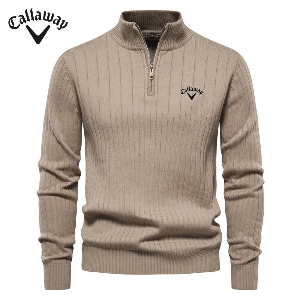 Callaway Herrenpullover aus Baumwolle mit besticktem Stehkragen, lässiger Pullover mit halbem Reißverschluss, einfarbig, hochwertiger Strickpullover für Herren XL von Joom DACH