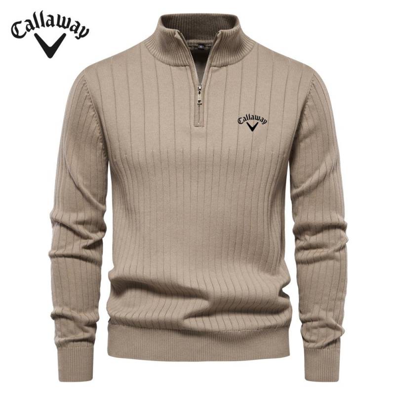 Callaway Herrenpullover aus Baumwolle mit besticktem Stehkragen, lässiger Pullover mit halbem Reißverschluss, einfarbig, hochwertiger Strickpullover für Herren XL von Joom DACH