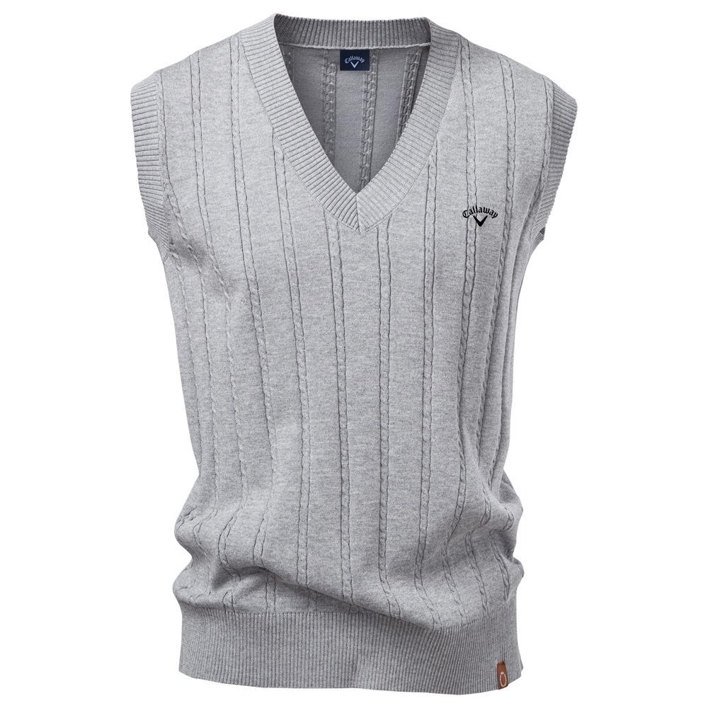 Callaway Stickerei Herbst/Winter 2025 Europäische Größe V-Ausschnitt Krapfen Zopf Strickweste für Herren Business Pullover Weste L von Joom DACH