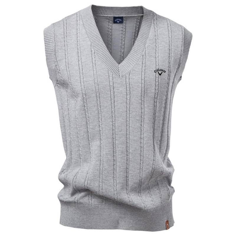 Callaway Stickerei Herbst/Winter 2025 Europäische Größe V-Ausschnitt Krapfen Zopf Strickweste für Herren Business Pullover Weste L von Joom DACH