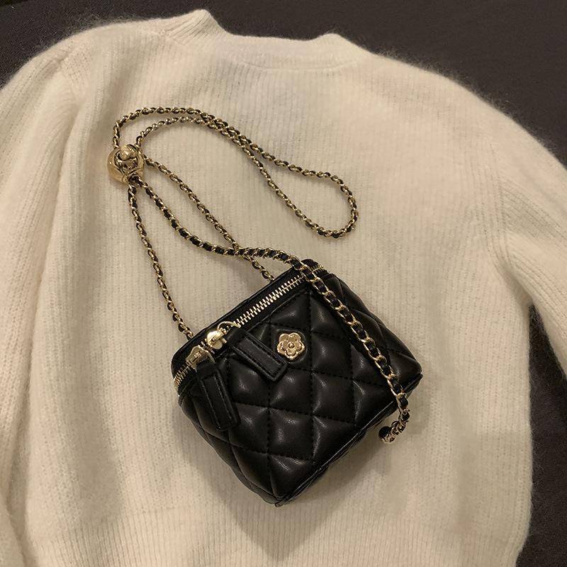 Camellia Ringer Chain Box kleine Tasche Damen Mini One-Shoulder-Umhängetasche für Damen 11*7*10cm schwarz von Joom DACH