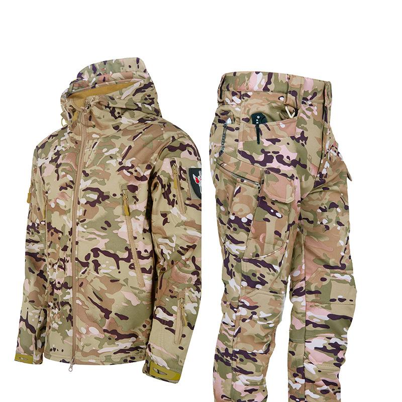Camouflage-Anzüge für die Armee, Militär-Taktikjacke + Hose für Herren, Softshell, wasserdicht, winddicht, Jagdbekleidung, Wander- und Kletteranzüge, Wintermantel mit Kapuze XL von Joom DACH