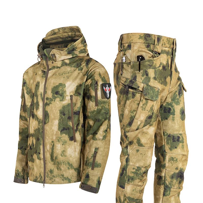 Camouflage-Anzüge für die Armee, Militär-Taktikjacke + Hose für Herren, Softshell, wasserdicht, winddicht, Jagdbekleidung, Wander- und Kletteranzüge, Wintermantel mit Kapuze XXXL von Joom DACH