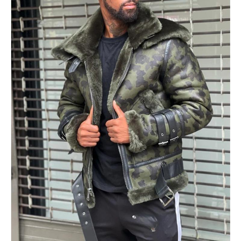 Camouflage Big Hair Doppelhals Gürtelschnalle Herren Lederjacke 5XL von Joom DACH