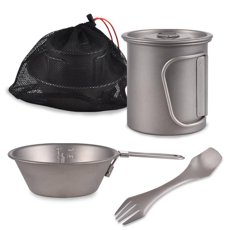 Camping Besteck Titan Tasse Schüssel Spork Titan 3 Stück Set Geschirr Outdoor Kaffeetasse Becher grau von Joom DACH