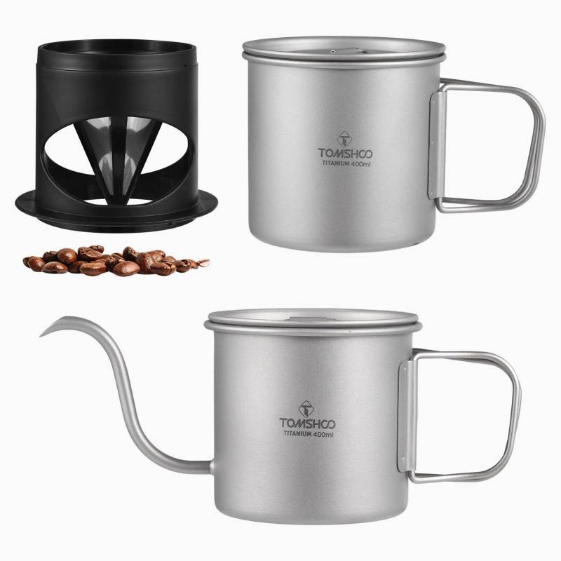 Camping Kaffeekanne Set 400ML Ti Handaufguss Kaffeekanne mit 400ML Ti Tasse & Filter Tragbares Camping silber von Joom DACH