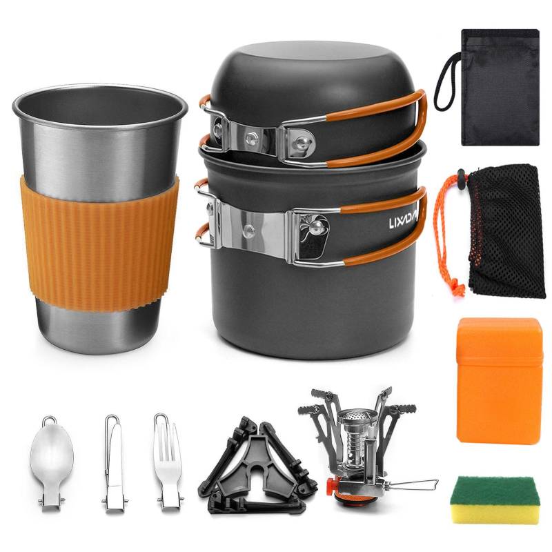 Camping-Kochgeschirr, tragbares Kochset, Camping-Topf und Pfannen, Kochset Type 1 orange von Joom DACH
