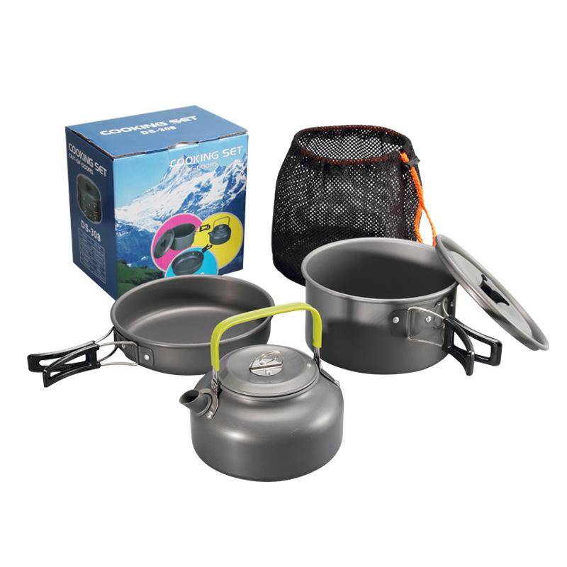 Camping-Kochgeschirr-Kit Outdoor-Aluminium-Kochset Wasserkocher Pfanne Topf Reisen Wandern Picknick Geschirr Ausrüstung schwarz von Joom DACH