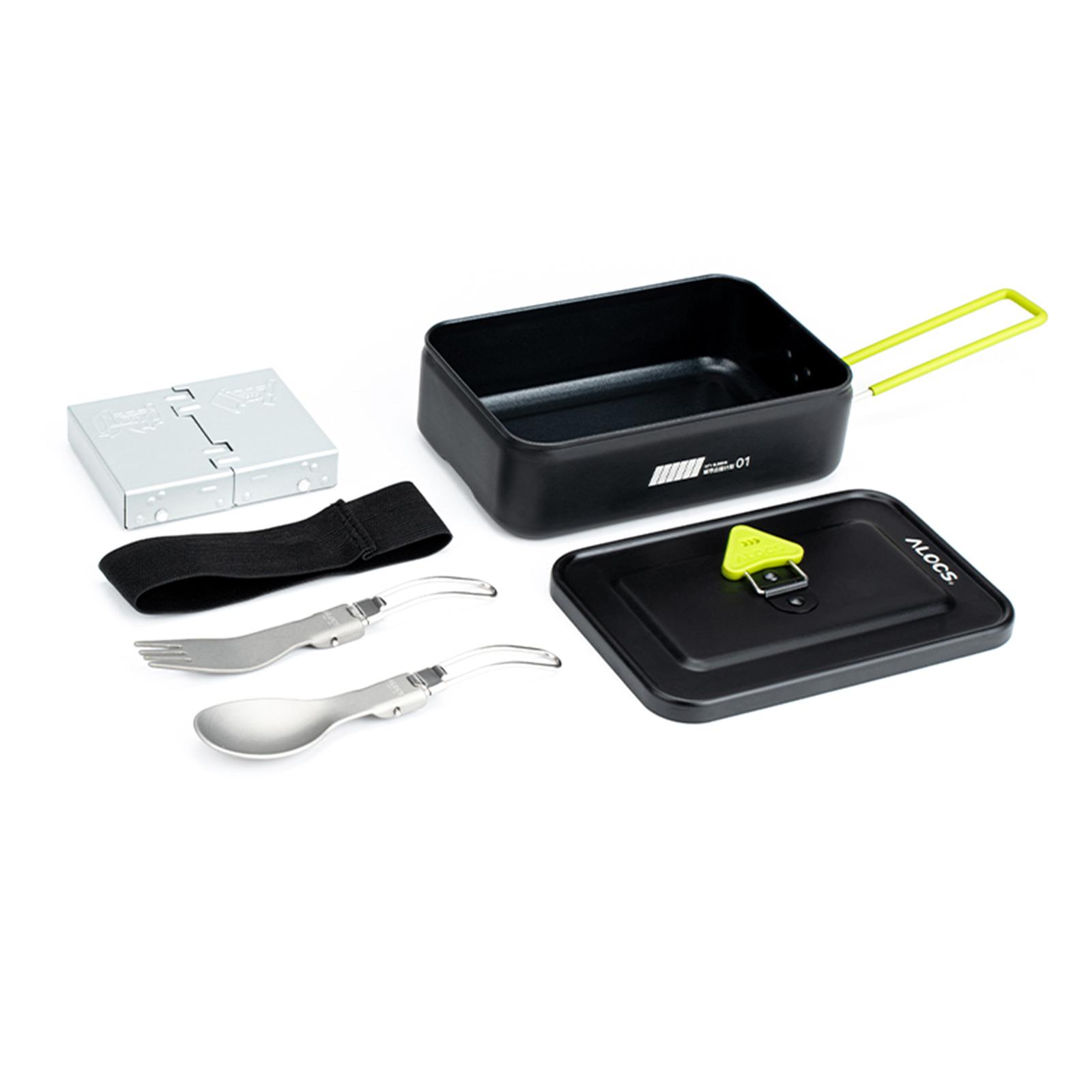 Camping Kochgeschirr Mess Kit Aluminium Legierung Lunchbox mit Faltbare Alkohol Herd Löffel Gabel schwarz von Joom DACH