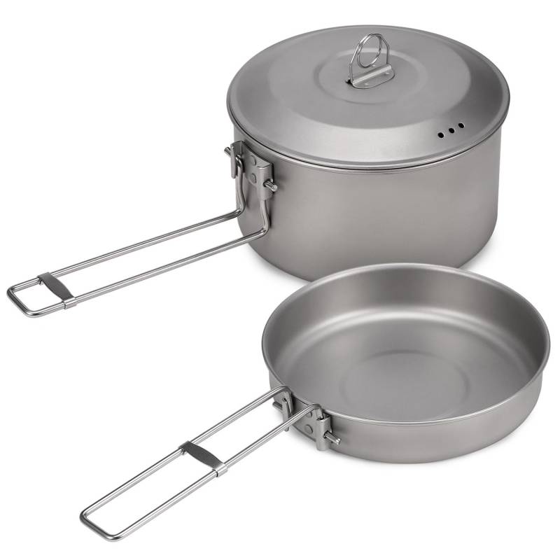 Camping-Kochgeschirr-Set, Titan-Topf und Bratpfanne mit Deckel und klappbaren Griffen für Camping im Freien Titanium von Joom DACH