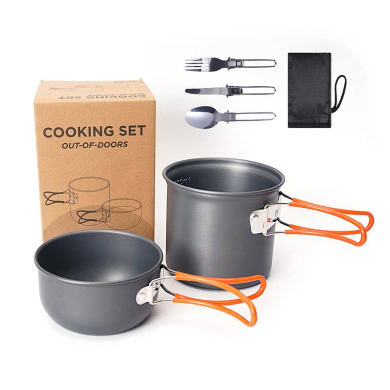 Camping Kochgeschirr Set Tragbarer Camp Topf Aluminiumlegierung Kochtopf Messer Gabel Löffel Set Grüner Griff von Joom DACH