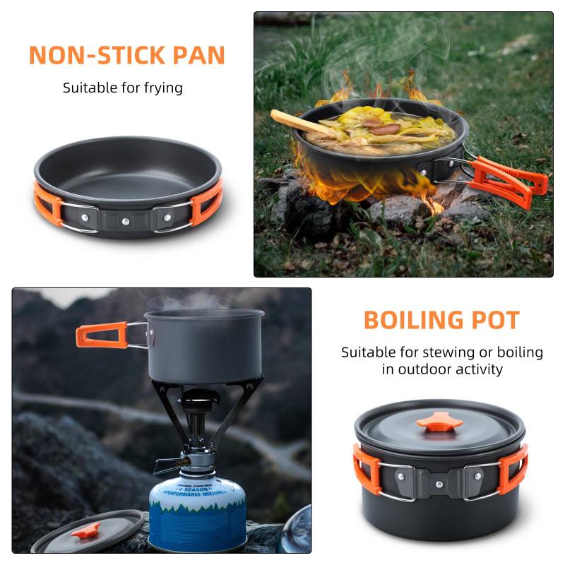 Camping Kochset Camping Kochgeschirr Set 16tlg Camping Topf Pfanne Set Nesting Camp Kochset orange von Joom DACH