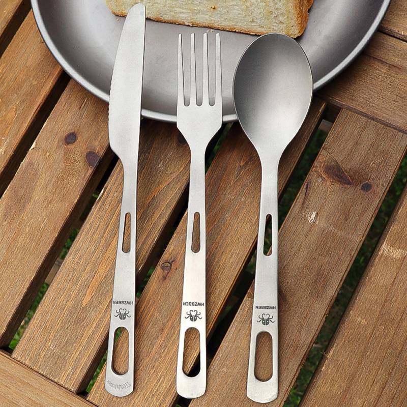 Camping Messer Gabel Löffel Set Ti Geschirr Wiederverwendbare Outdoor Besteck für Rucksackreisen Camping silber von Joom DACH