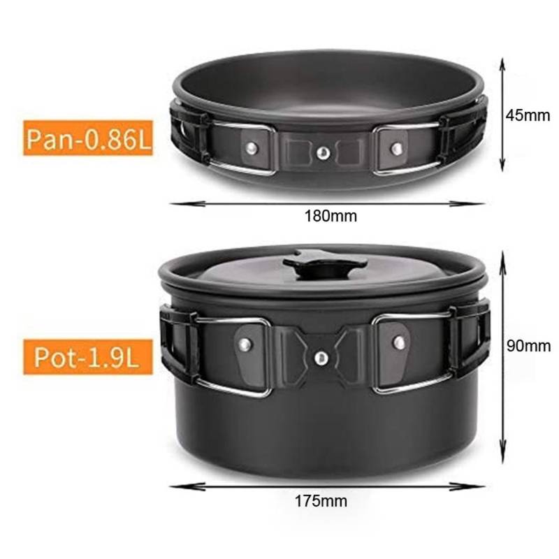 Camping Wandern Kochgeschirr Set Outdoor Tragbare Picknick Kochgeschirr Kit Alumina Topf Braten Pfanne Set Reise orange von Joom DACH