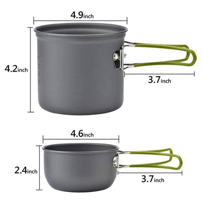 Camping Wandern Kochgeschirr Set Outdoor Tragbare Picknick Kochgeschirr Kit Alumina Topf Set Reise Kochen grün von Joom DACH