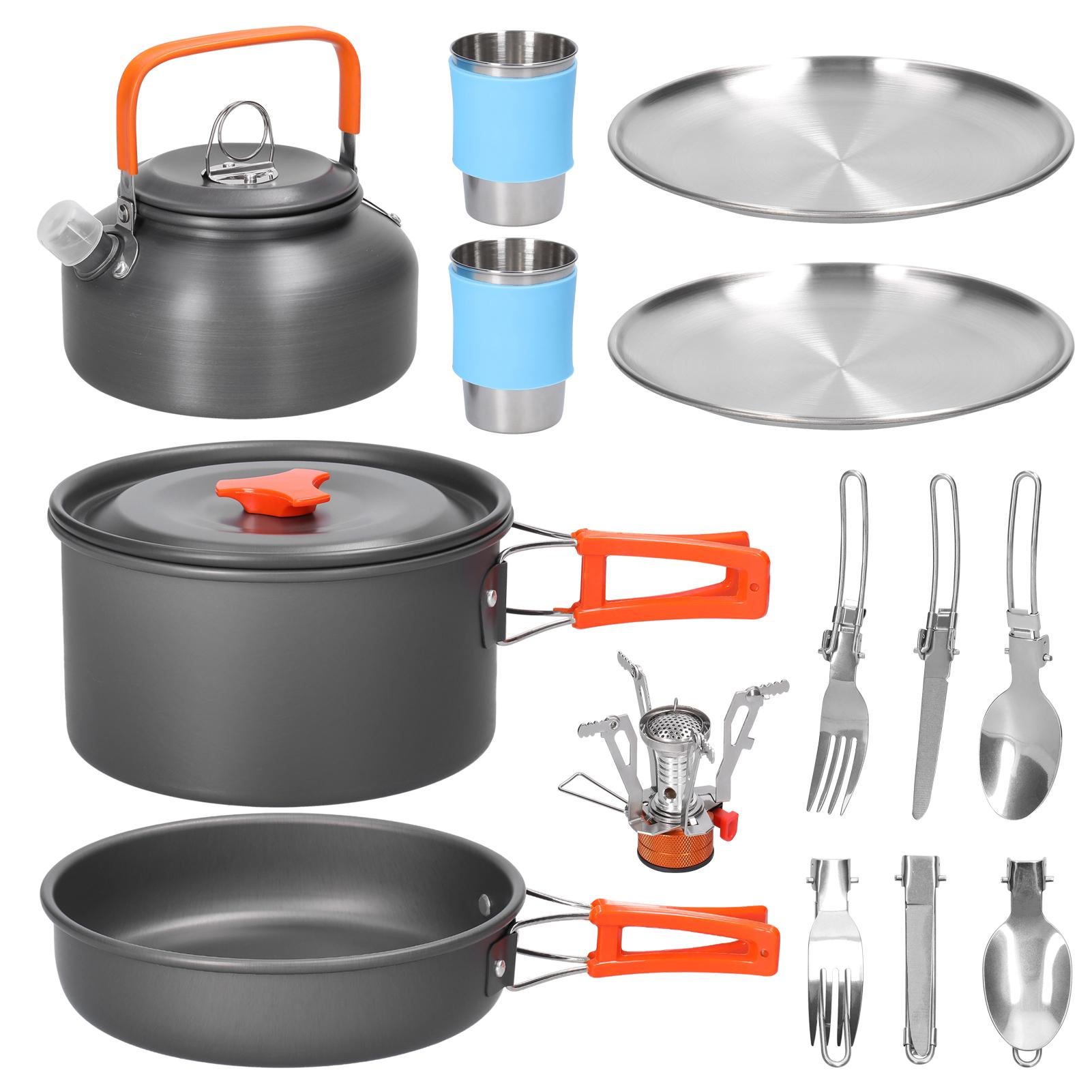 Camping Wandern Kochgeschirr Set Outdoor Tragbare Picknick Kochgeschirr Kit Aluminium Legierung Topf Braten Pfanne schwarz von Joom DACH