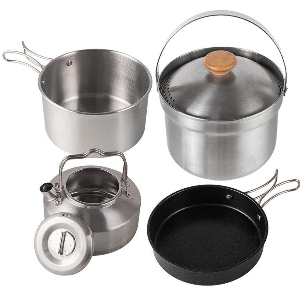 Camping Wandern Kochgeschirr Set Outdoor Tragbare Picknick Kochgeschirr Kit Edelstahl Topf Bratpfanne von Joom DACH