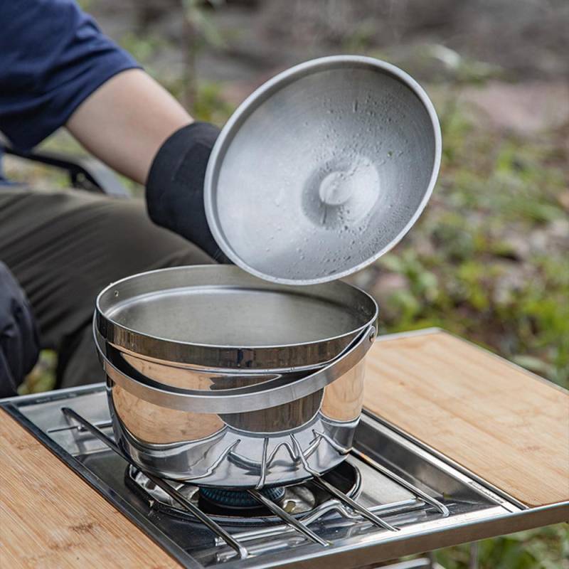 Camping Wandern Reiskocher Suppe Topf Outdoor Tragbare Picknick Kochgeschirr Edelstahl Topf silber von Joom DACH