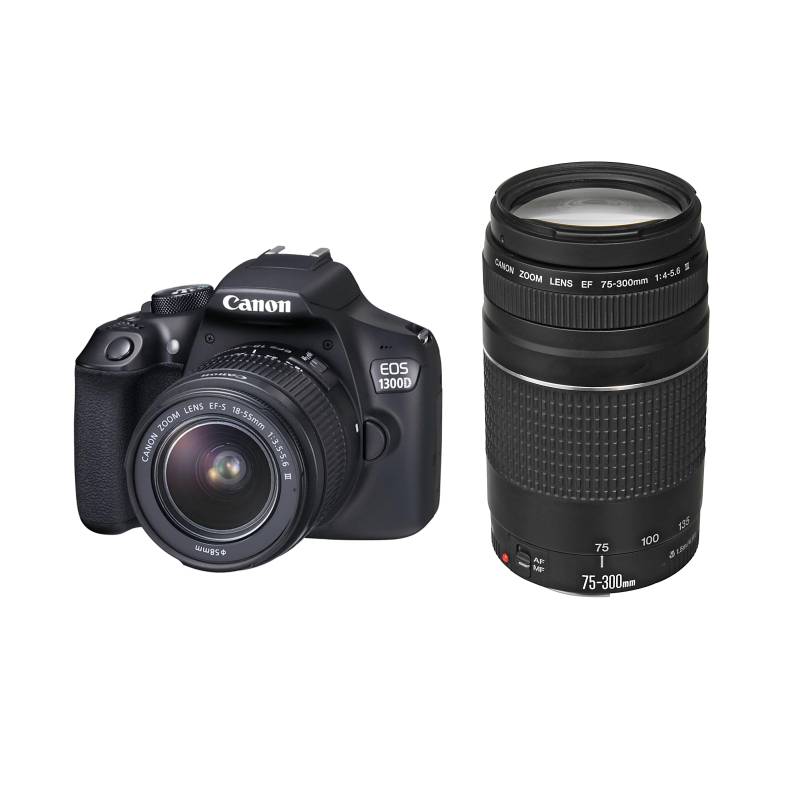 Canon EOS 1300D DSLR-Kamera + EF-S 18-55mm f/3.5-5.6 IS III + EF 75-300mm f/4-5.6 III Zoomobjektiv schwarz von Joom DACH