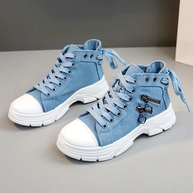 Canvas Damen Freizeitschuhe High Top Damen Sneakers Schnürschuhe Plateau Sportschuhe Damen Atmungsaktiv Mode Tennis 38 blau von Joom DACH