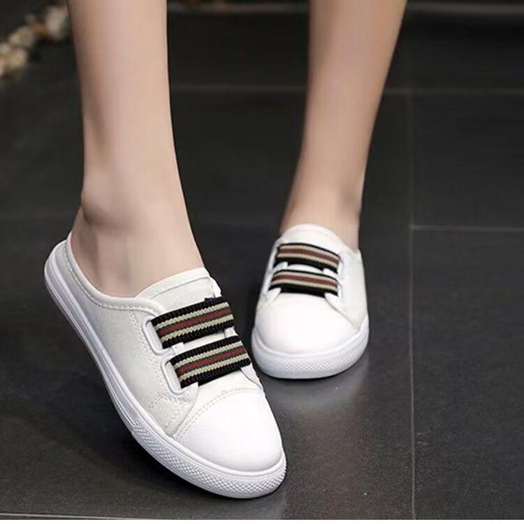 Canvas Hausschuhe Damen Sommer Draußen Tragen Netz Rot Koreanische Version Faul Casual Flache Zehe Gewickelt Hausschuhe 40 weiß von Joom DACH