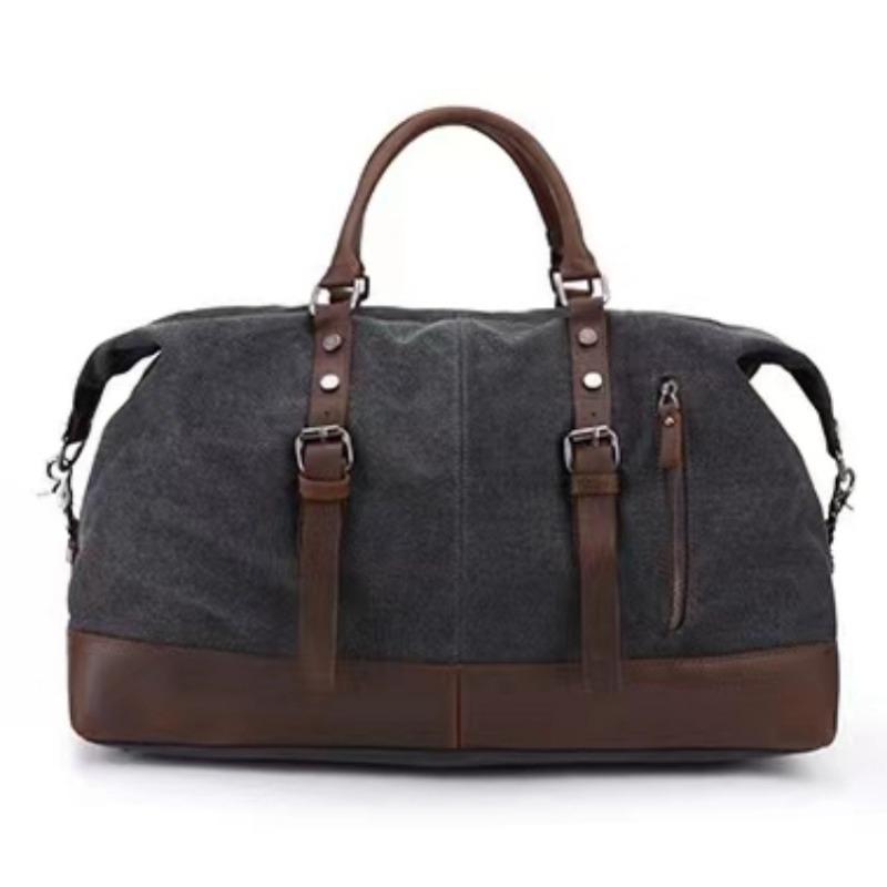 Canvas Reisetasche Crazy Horse Leder Lässige Reise Umhängetasche Schultertasche schwarz von Joom DACH