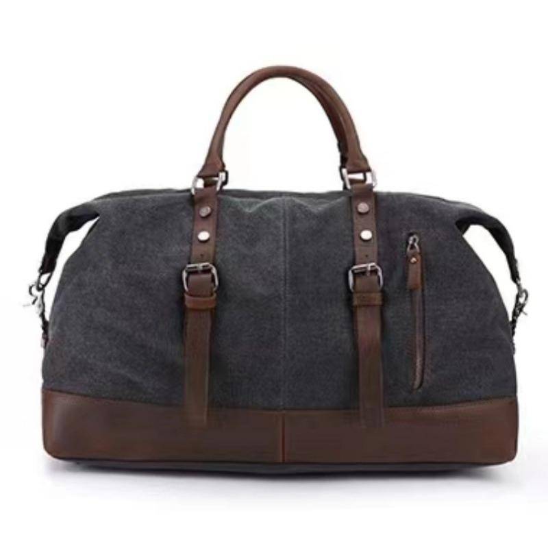 Canvas Reisetasche Crazy Horse Leder Lässige Reise Umhängetasche Schultertasche schwarz von Joom DACH