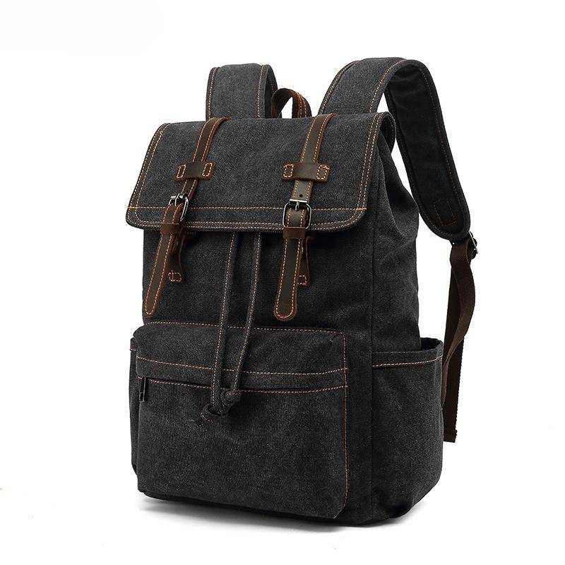 Canvas Rucksack Casual Herren Rucksack Retro Crazy Horse Leder Outdoor Reisetasche Canvas Tasche schwarz von Joom DACH