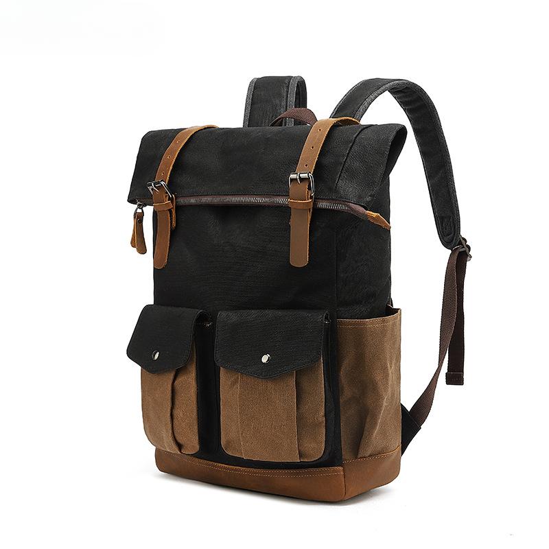 Canvas Rucksack für Herren College Rucksack für Outdoor Reisen Elektrischer Kopf Gewachste Leinwand schwarz von Joom DACH
