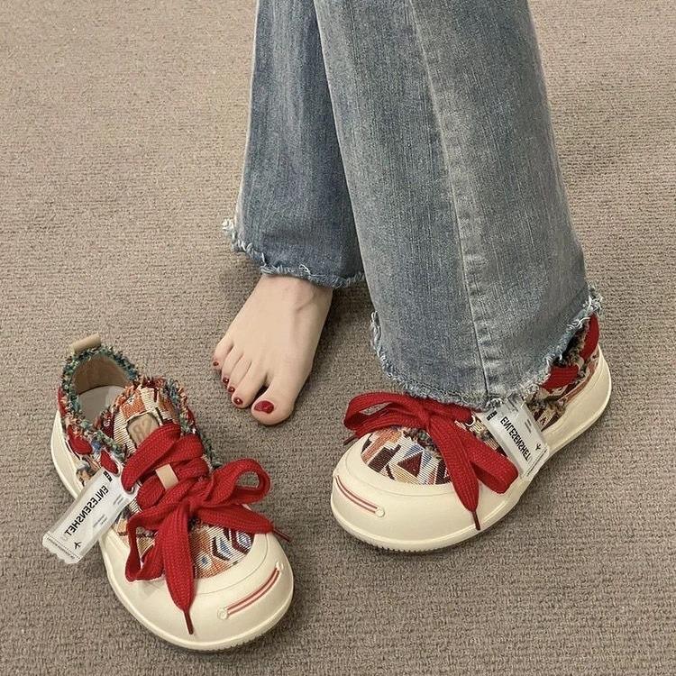 Canvas Schuhe Kinder Frühling Neu Dicksohlige Großkopf Hässlich Süße Schuhe Studenten Vielseitige Kleine Weiße Board Schuhe Hong Kong Stil 40 rot von Joom DACH