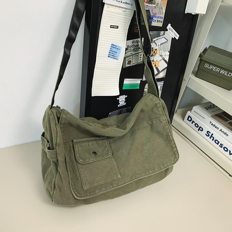Canvas Umhängetasche im japanischen Stil - Unisex, lässig, einzelne Schulter, Messenger für Studenten grün von Joom DACH