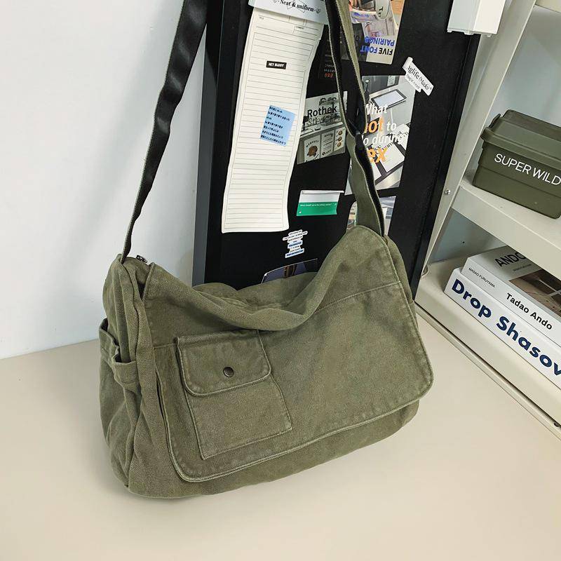 Canvas Umhängetasche im japanischen Stil - Unisex, lässig, einzelne Schulter, Messenger für Studenten grün von Joom DACH