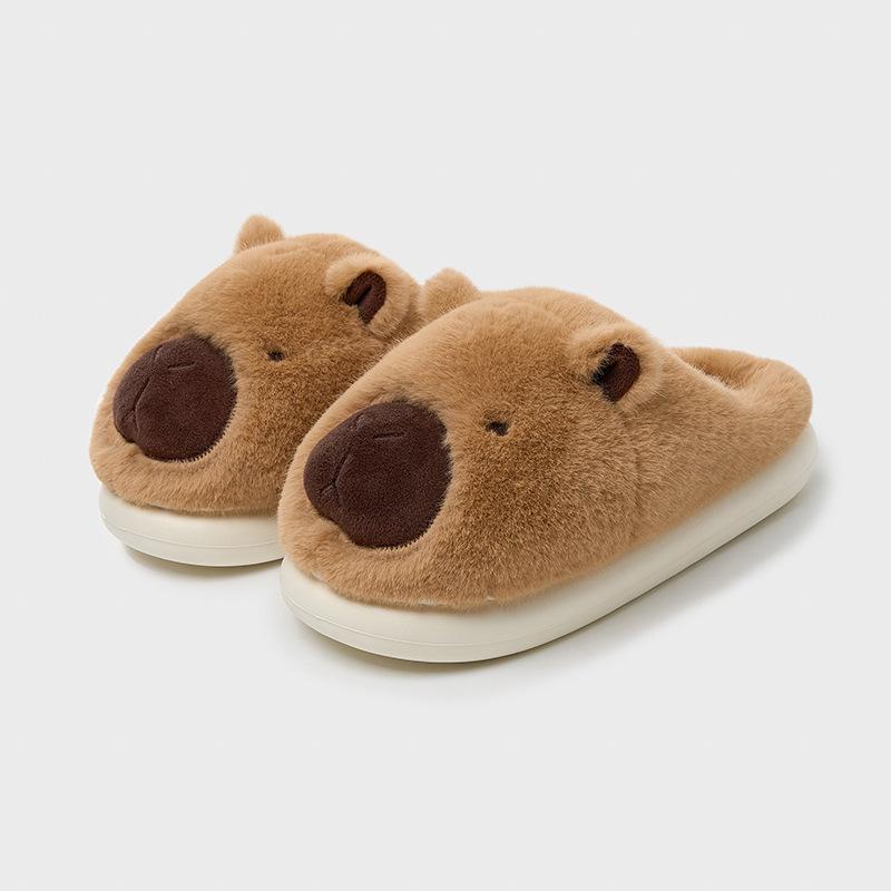 Capibara Damen Plüsch Baumwollpantoffeln - Rutschfest, Warme Indoor-Hausschuhe für Herbst/Winter Khaki von Joom DACH