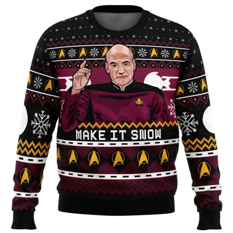 Captain Picard Star Trek Hässlicher Weihnachtspullover Herren Pullover Rundhalsausschnitt Langarm Oberteil Weihnachten 2025 Neues Sweatshirt XL von Joom DACH