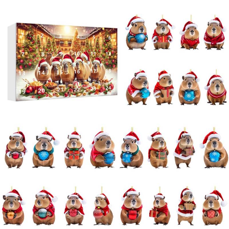 Capybara Adventskalender 2024 24 Tage Weihnachts-Countdown-Kalender Christbaumschmuck Weihnachts-Adventskalender Weihnachtsgeschenke 260x180x30mm von Joom DACH
