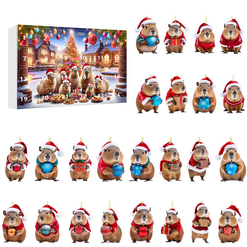 Capybara Adventskalender 2024 24 Tage Weihnachts-Countdown-Kalender Christbaumschmuck Weihnachts-Adventskalender Weihnachtsgeschenke 260x180x30mm von Joom DACH