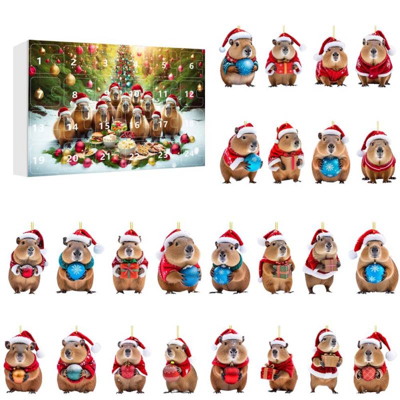 Capybara Adventskalender 2024 24 Tage Weihnachts-Countdown-Kalender Christbaumschmuck Weihnachts-Adventskalender Weihnachtsgeschenke 260x180x30mm von Joom DACH