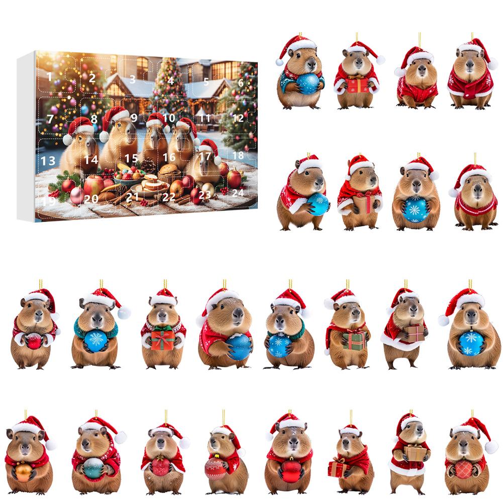 Capybara Adventskalender 2024 24 Tage Weihnachts-Countdown-Kalender Christbaumschmuck Weihnachts-Adventskalender Weihnachtsgeschenke 260x180x30mm von Joom DACH