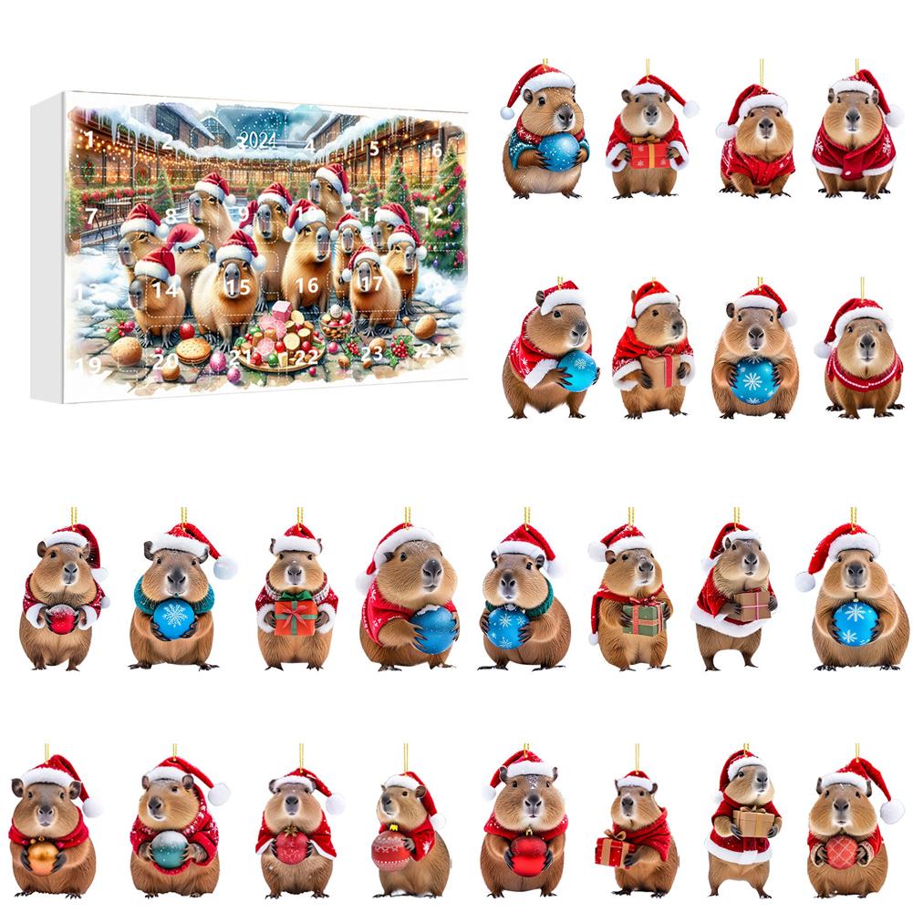 Capybara Adventskalender 2024 24 Tage Weihnachts-Countdown-Kalender Christbaumschmuck Weihnachts-Adventskalender Weihnachtsgeschenke 260x180x30mm von Joom DACH