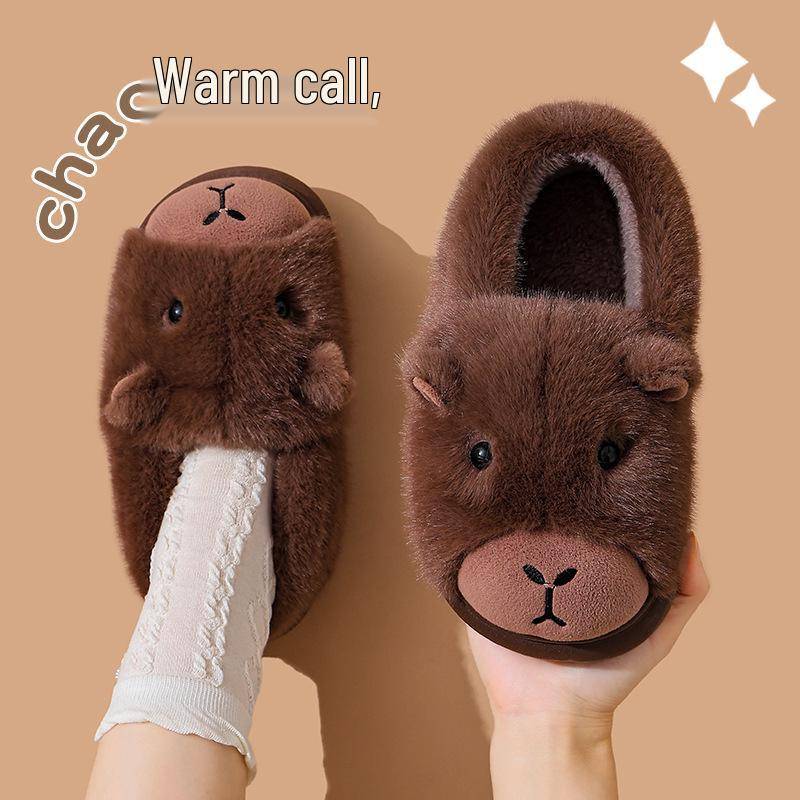 Capybara Baumwollplüsch Hausschuhe - Winter 2025 | Herren- & Damen Warme, Dicksohlige Indoor-Schuhe 40/41 (Fits Size 39/40) von Joom DACH