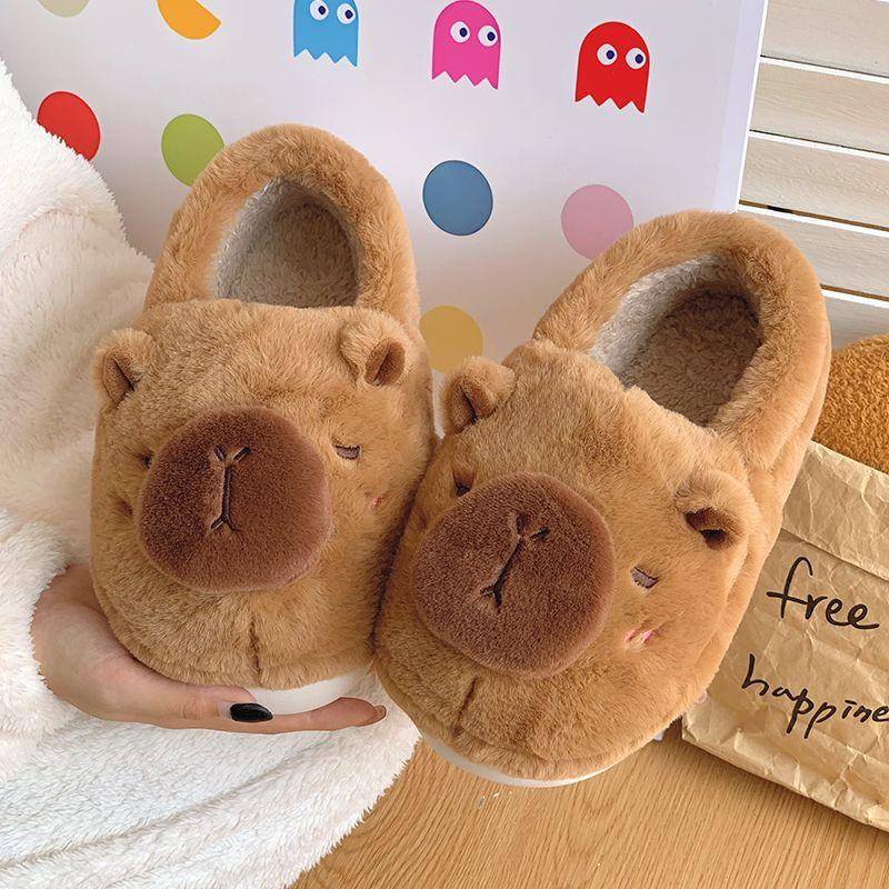 Capybara Hausschuhe Rutschfeste Kugelfisch Damen Kinder Zuhause Baumwollschuhe Jungen Mann Niedliche Kapibala Mädchen Plüschhausschuhe 40-41 khaki von Joom DACH