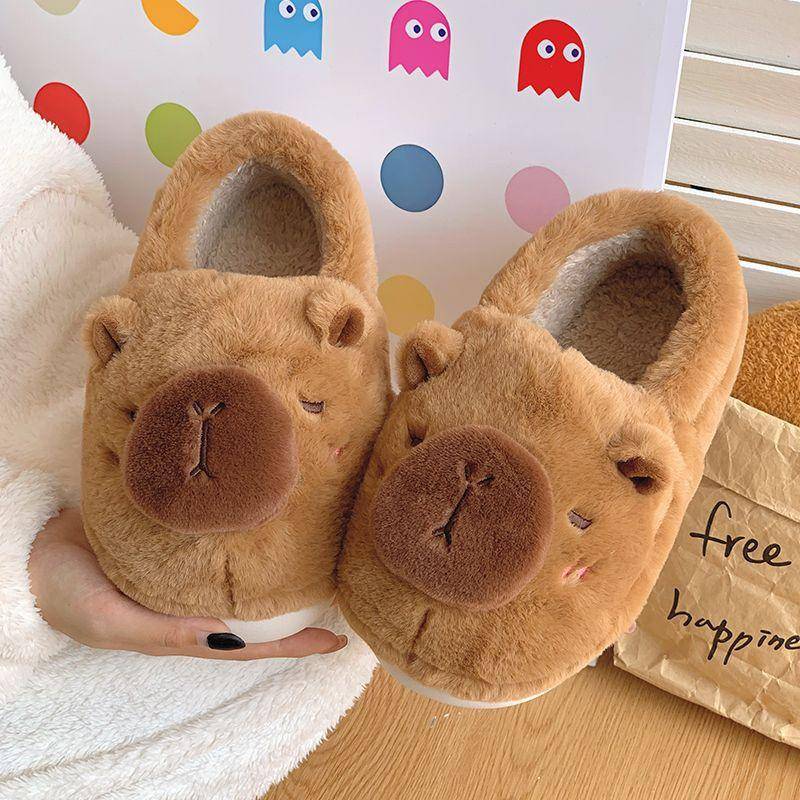 Capybara Hausschuhe Rutschfeste Kugelfisch Damen Kinder Zuhause Baumwollschuhe Jungen Mann Niedliche Kapibala Mädchen Plüschhausschuhe 40-41 khaki von Joom DACH