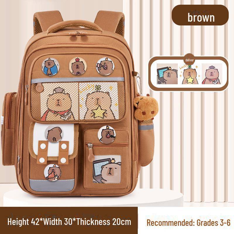 Capybara Schulranzen: Süßer Rucksack mit großem Fassungsvermögen für Jungen und Mädchen in der Grundschule large braun von Joom DACH