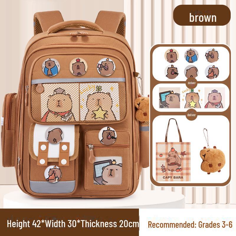 Capybara Schulranzen: Süßer Rucksack mit großem Fassungsvermögen für Jungen und Mädchen in der Grundschule large braun von Joom DACH