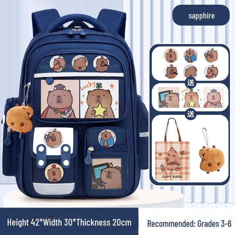 Capybara Schulranzen: Süßer Rucksack mit großem Fassungsvermögen für Jungen und Mädchen in der Grundschule large königsblau von Joom DACH